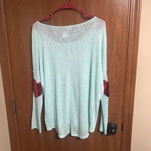 Sweet Claire mint green knit shirt with sequins heart elbow patches